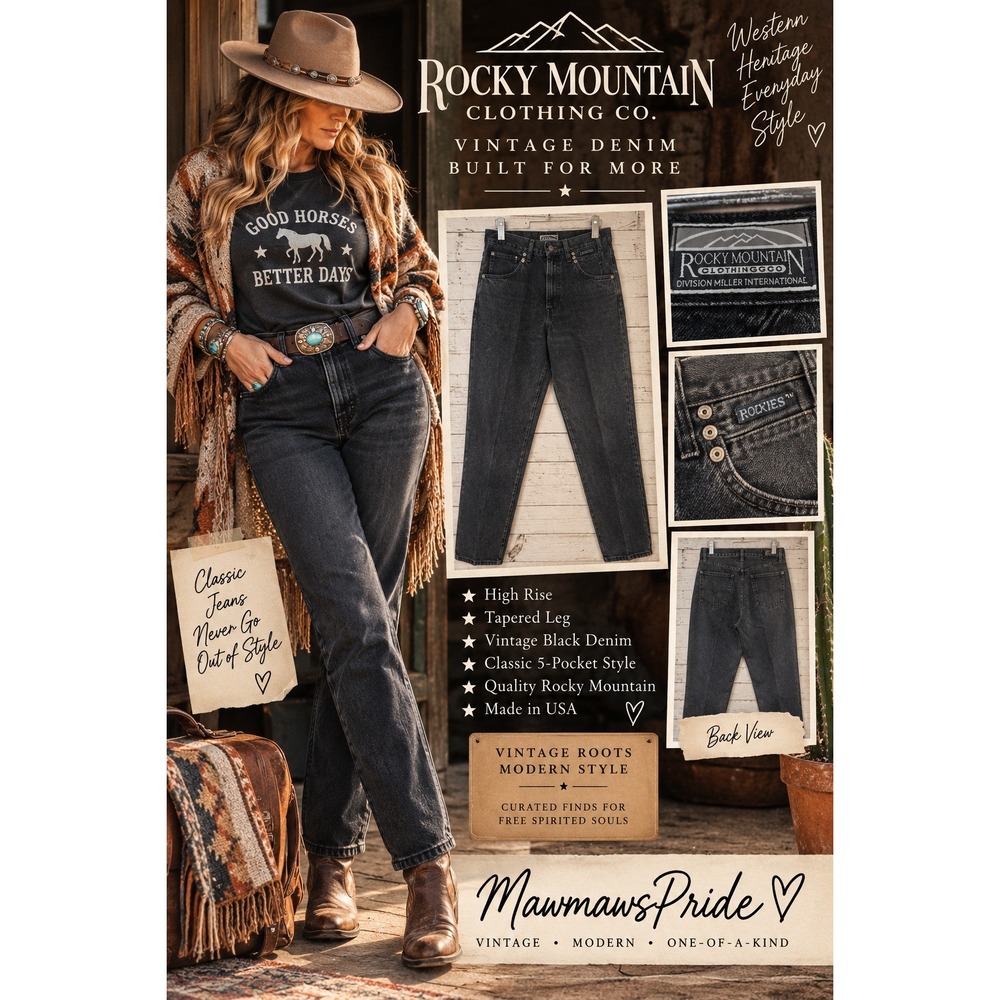 Rocky Mountain Clothing Co Vintage Black High Rise Tapered Western Jeans USA